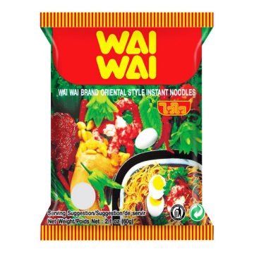 Packet of Wai Wai Instant Noodles Oriental Original 60g, classic Thai style savory noodles