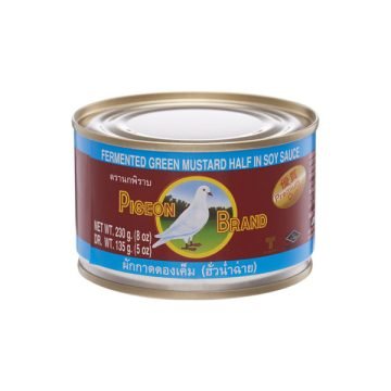 Can of Pigeon Pickled Mustard Green Half in Soy Sauce 230g.