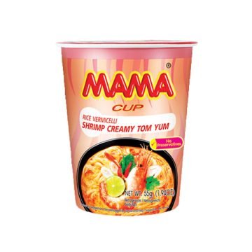 Mama Cup Vermicelli Creamy Shrimp Tom Yum 55g – Instant Thai vermicelli with creamy tom yum flavor.