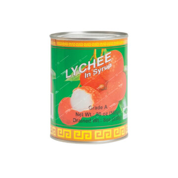 Can of Chaokoh Lychee in Heavy Syrup 565g, Grade A whole lychees for Thai desserts and drinks
