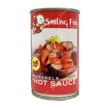 Can of Smiling Fish Mackerel in Hot Sauce 155g, spicy Thai canned fish with high calcium