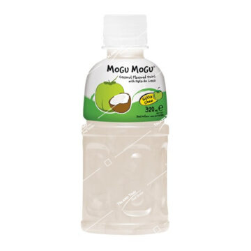 Bottle of Mogu Mogu Nata de Coco Coconut Flavored 320ml, refreshing Thai coconut juice with chewy coconut jelly