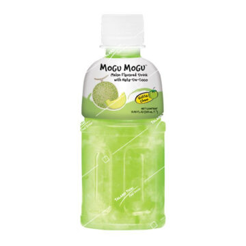Bottle of Mogu Mogu Nata de Coco Melon Flavored 320ml, refreshing Thai melon drink with chewy coconut jelly