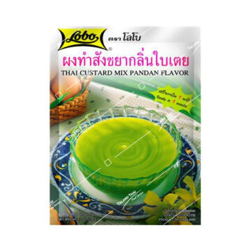 Packet of Lobo Thai Custard Mix Pandan 120g, authentic Thai green pandan custard dessert mix