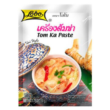 acket of Lobo Tom Ka Paste 50g, authentic Thai seasoning for coconut soup