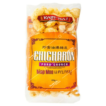 Bag of Kain-Na! Chicharon Pork Crunch 100g, authentic Thai style crispy pork skins (Kiap Moo)