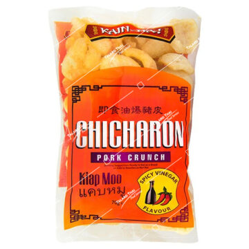 Bag of Kain-Na Chicharon Pork Crunch Spicy Vinegar Flavour 70g.