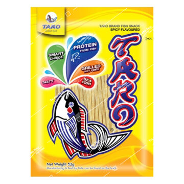 Bag of Taro Fish Snack Spicy Flavour 52g, authentic Thai spicy fish strips, high protein and low fat