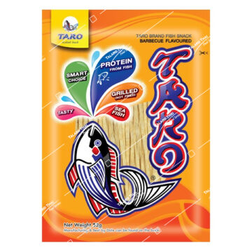 Bag of Taro Fish Snack BBQ Flavour 52g, authentic Thai grilled fish strips with high protein
