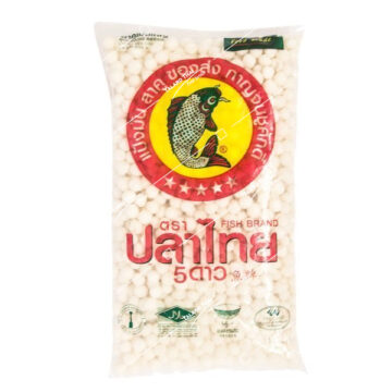 Bag of Five Stars Fish Brand Big Sago Seeds 500g, premium Thai large sago pearls for desserts, vegan friendly