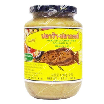 Jar of Foodex Pickled Gouramy Fish 525g, authentic Thai fermented gouramy fish (Pla Ra) for Som Tum and Isan curries
