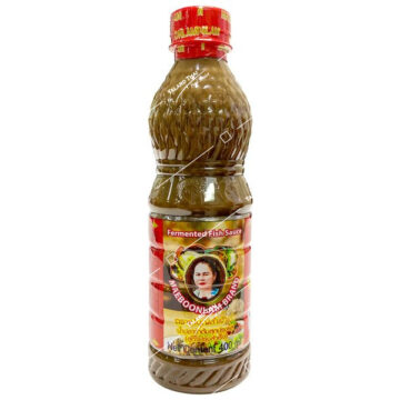 Bottle of Mae Boon Lam Papaya Salad Dressing 400ml, authentic Thai fermented fish sauce for Som Tum