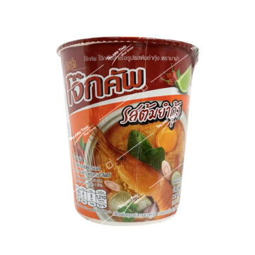 Mama Jok Cup Rice Porridge Tom Yum Goong 45g – Thai instant rice porridge with shrimp flavor.