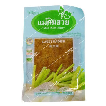 Bag of Mae Kim Huay Sweet Preserved Radish strips 200g, authentic Thai vegan ingredient for stir-fries