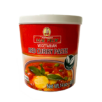 Tub of Mae Ploy Red Curry Paste (Vegetarian) 400g, vegan and gluten-free Thai paste