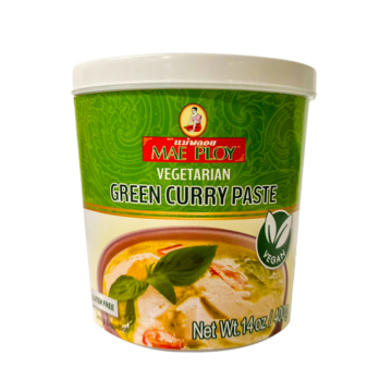 Tub of Mae Ploy Green Curry Paste (Vegetarian) 400g, vegan and gluten-free Thai paste