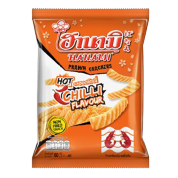 Hanami Prawn Crackers – Crispy, delicious prawn crackers with Hot Chili flavor, perfect for snacking or pairing with Thai dishes.