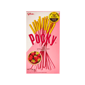 Box of Glico Pocky Strawberry Flavour (43g), Strawberry Coated Biscuit Sticks