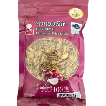 Khun Shine Fried Shallot 100g pink zip-lock bag packaging.