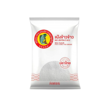 Five Stars Fish Brand Rice Flour 500g bag for making Thai desserts and batters.