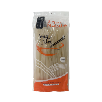 Long Chim Rice Stick Noodles 5mm 375g pack, medium width rice noodles for Pad Thai.