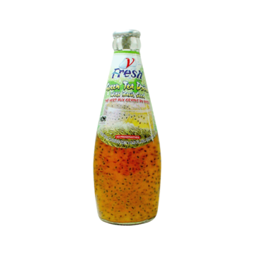Bottle of V Fresh Green Tea Drink with Basil Seed (290ml), No Preservatives