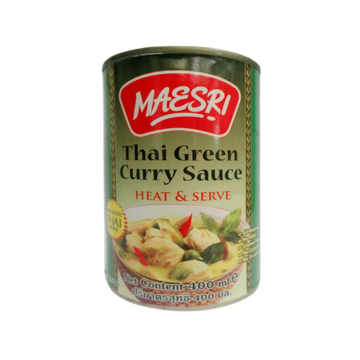 Mae Sri Thai Green Curry Sauce – A jar of authentic green curry paste, perfect for making rich and flavorful Thai green curry dishes.