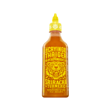 Crying Thaiger Sriracha Chilli Sauce Turmeric 440ml bottle with yellow label.