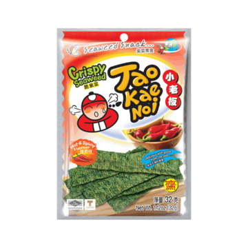 Tao Kae Noi Crispy Seaweed Hot & Spicy Flavour – Crunchy seaweed snack with a hot and spicy kick, ideal for a flavorful treat.