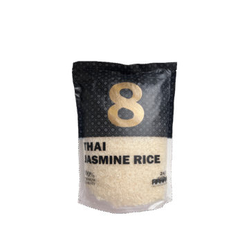 Bag of Number 8 Thai Jasmine Rice (2kg), premium fragrant Thai long-grain rice